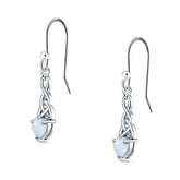 Silver celtic trinity earrings with opal stones on a white background